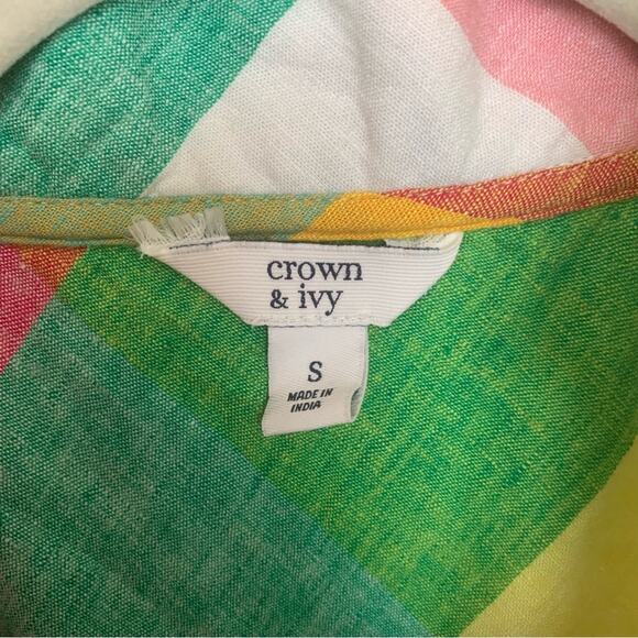 Crown & Ivy Tiered Madras Plaid Ruffle V Neck Top Small - Picture 4 of 5